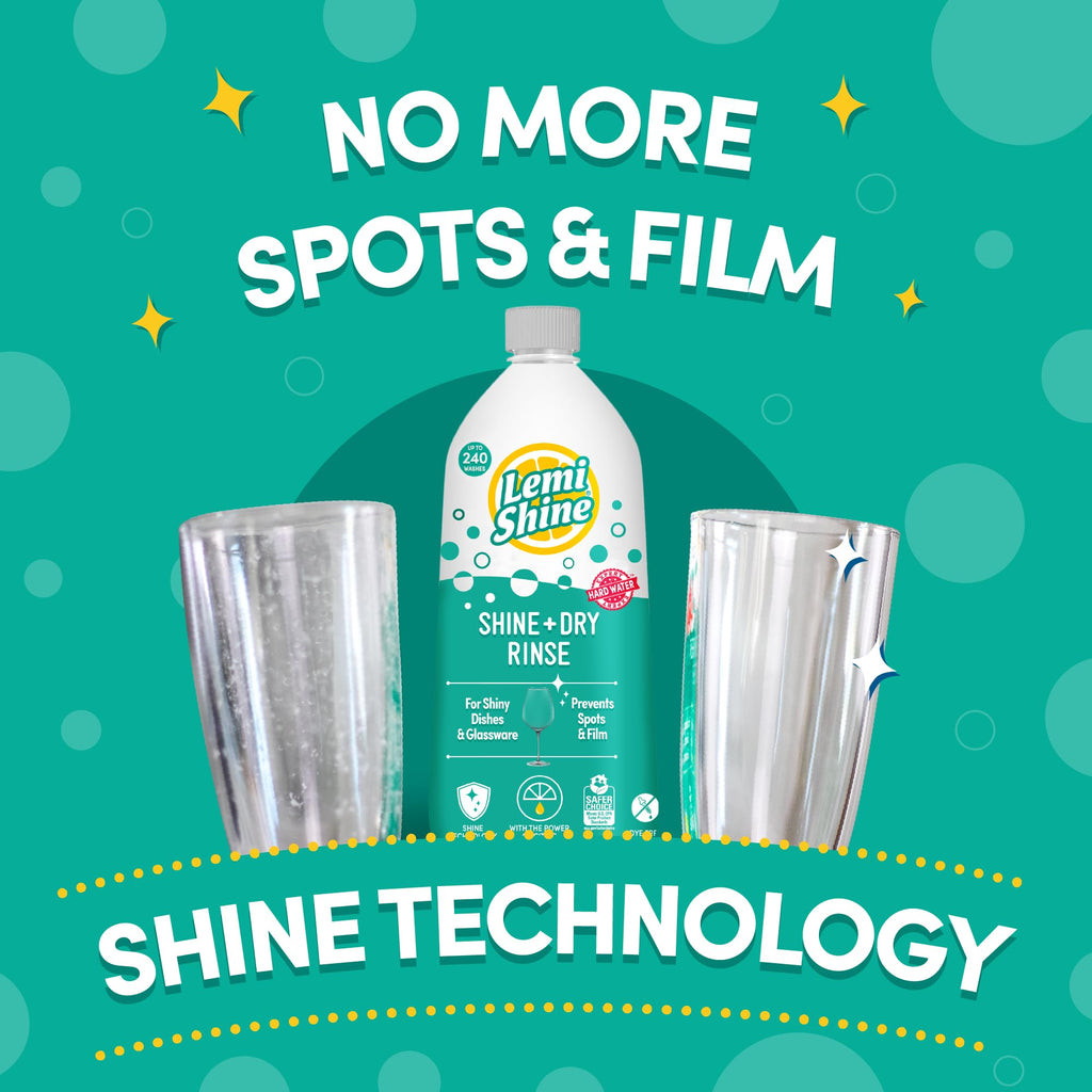 Lemi Shine Shine and Dry Natural Dishwasher Rinse Aid - Hard Water Stain Remover - 25.35 fl oz