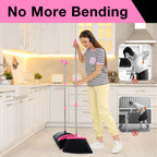 XXFLOWER Broom and Dustpan Set, Long Handle Lightweight Dustpans with Broom Combo for Home, Indoor&Outdoor Sweeping for Home Room Kitchen Office Lobby (Black Pink)