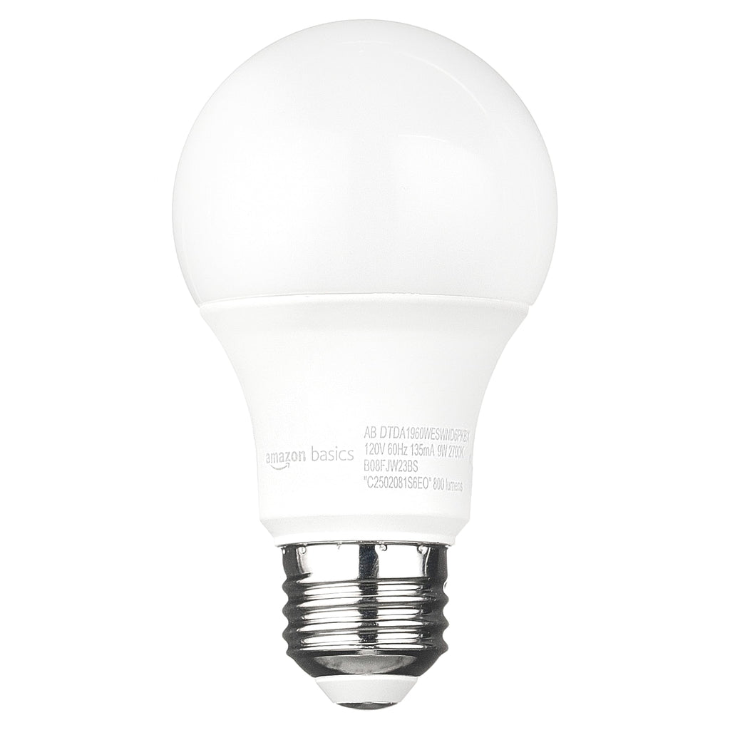 Amazon Basics A19 Dusk to Dawn Sensor LED Outdoor Light Bulb, 60W Equivalent, Energy-Efficient 9W, Soft White 2700K, E26 Base, 10,000 Hours, 6-Count