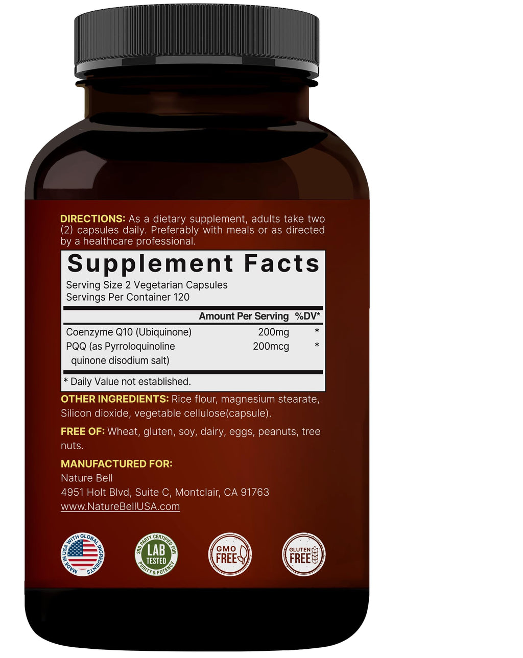 NatureBell CoQ10 200mg with PQQ, 240 Veggie Capsules | Stable High Absorption Form – Antioxidant Support for Heart, & Energy Health – Extra Strength Coenzyme Q10 Supplement