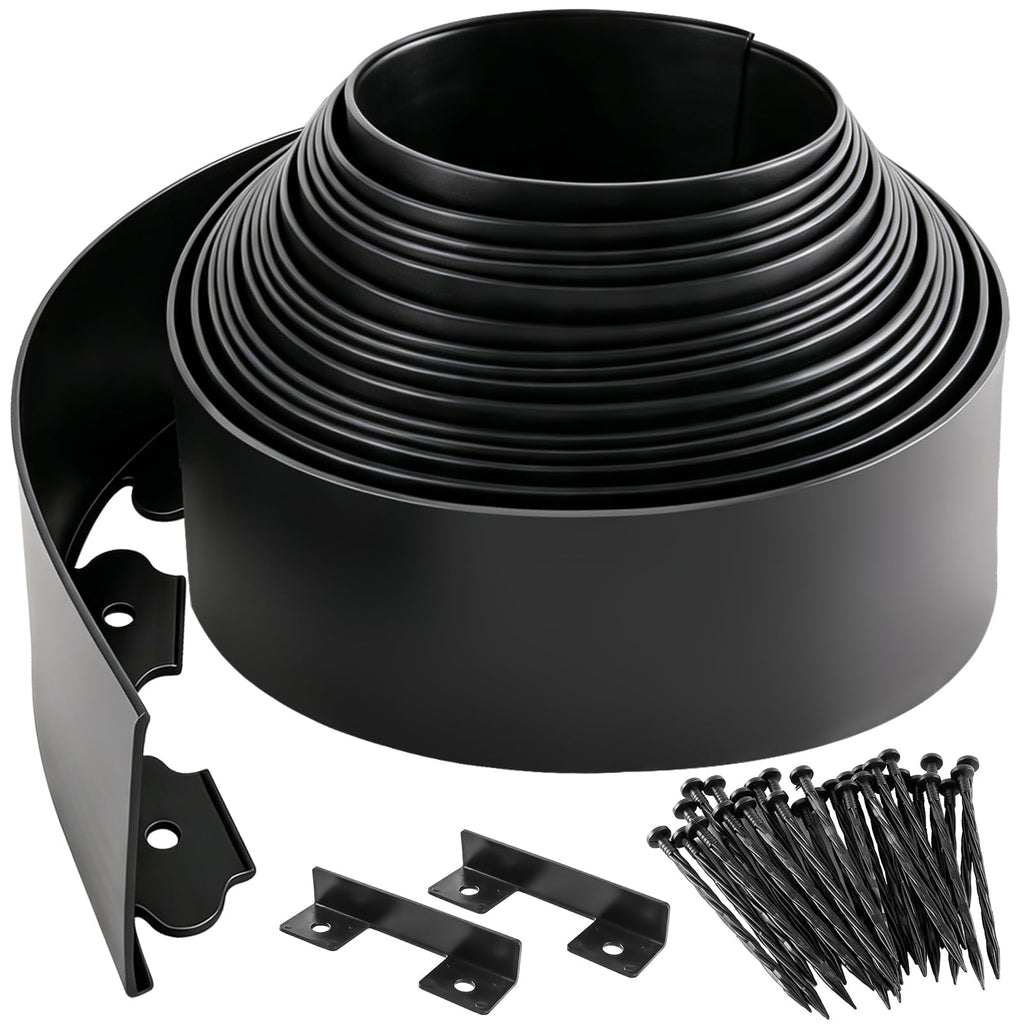 Aifanss Landscape Edging Kit, 4 Inch Tall 33Ft No Dig Garden Edging Border with 50 Pcs Reinforced Spikes, Plastic Garden Barrier for Landscaping, Lawn, Yard, Flower Bed, Paver, Pathway, Grass, Black