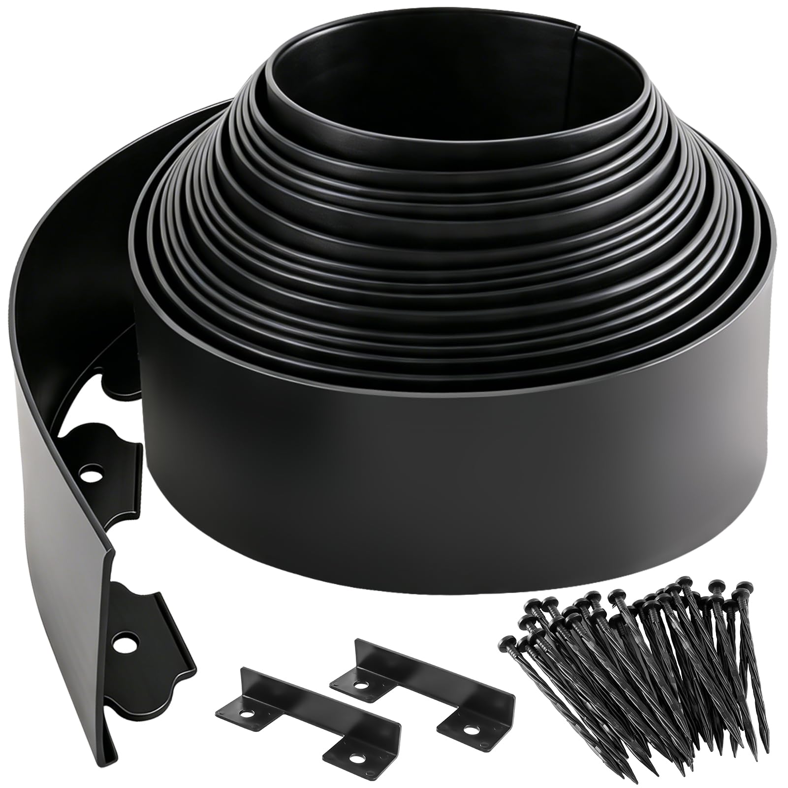 Aifanss Landscape Edging Kit, 4 Inch Tall 33Ft No Dig Garden Edging Border with 50 Pcs Reinforced Spikes, Plastic Garden Barrier for Landscaping, Lawn, Yard, Flower Bed, Paver, Pathway, Grass, Black