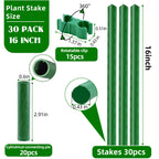 Fabulas Garden Stakes 16 Inch 30 Pack, Diy 4ft 5ft 6ft 7ft 8ft Tomato Stakes Plastic Coated Metal Plant Sticks Stakes Supports with 20 Connectors 15 Rotatable Clips for Indoor Outdoor Plants Vegetable