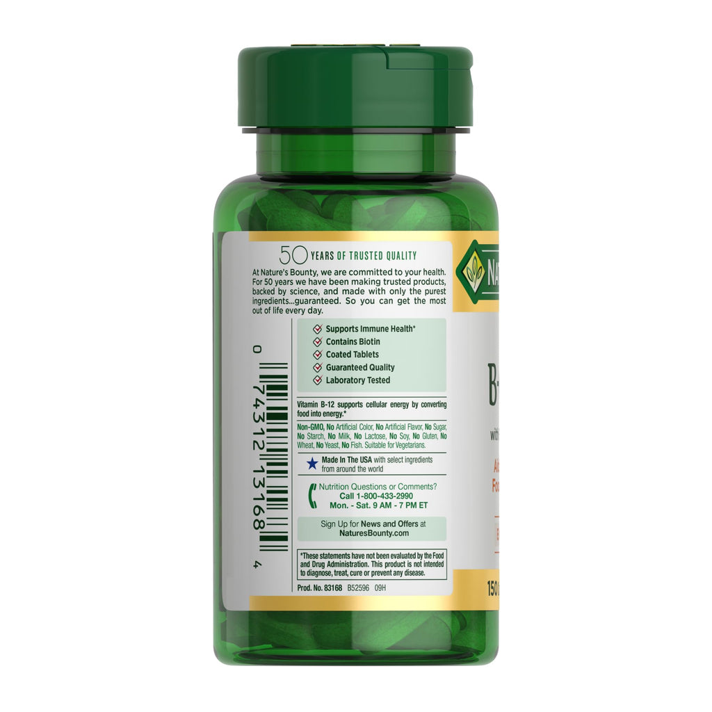 Nature's Bounty Super B Complex with Vitamin C & Folic Acid, Immune & Energy Support, 150 Tablets (Pack of 2)