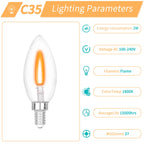 HEWA-Tech E12 Base (Miniature Screw) C35 Flame Tip Flicker Bulbs - Crystal Clear Candle Light with Orange Glow Effect for Halloween， E12 Non-Dimmable Chandelier Replacement Bulbs, 6-Pack