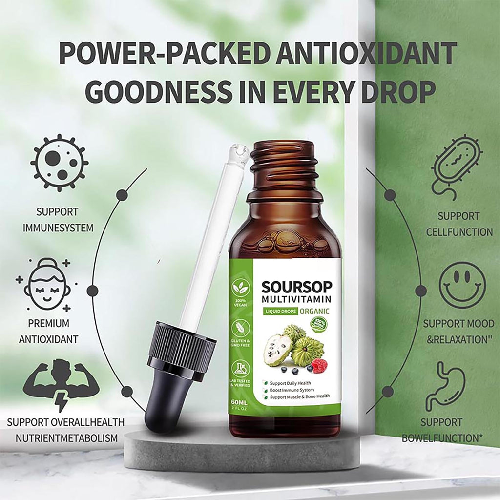 bogomo Soursop Bitters Liquid 2 Fl Oz, Soursop Graviola Leaf Extract Liquid Drop, Soursop Multivitamin Liquid Drops Organic for Cell Support, Immune System, Relax
