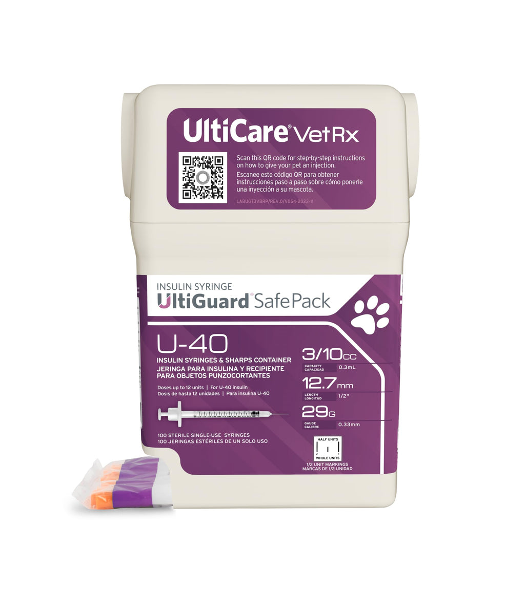 UltiGuard Safe Pack U-40 Pet Insulin Syringes, 3/10cc, 29G x 1/2", 100Ct HU
