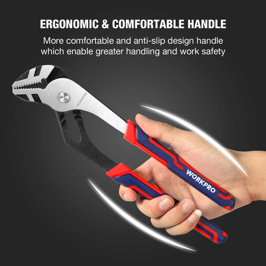 WORKPRO 3 Piece Groove Joint Plier Set, 12/10/8 Inch Adjustable Water Pump Pliers, Straight Jaw Pliers for Home Repair, Gripping, Nuts, Bolts, Pipe & Fittings