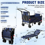 LEVELEVE Heavy Duty Folding Wagon - 2-in-1 Collapsible Cart, All-Terrain Wheels w/Brakes & Side Pockets (Blue,650lb Capacity)