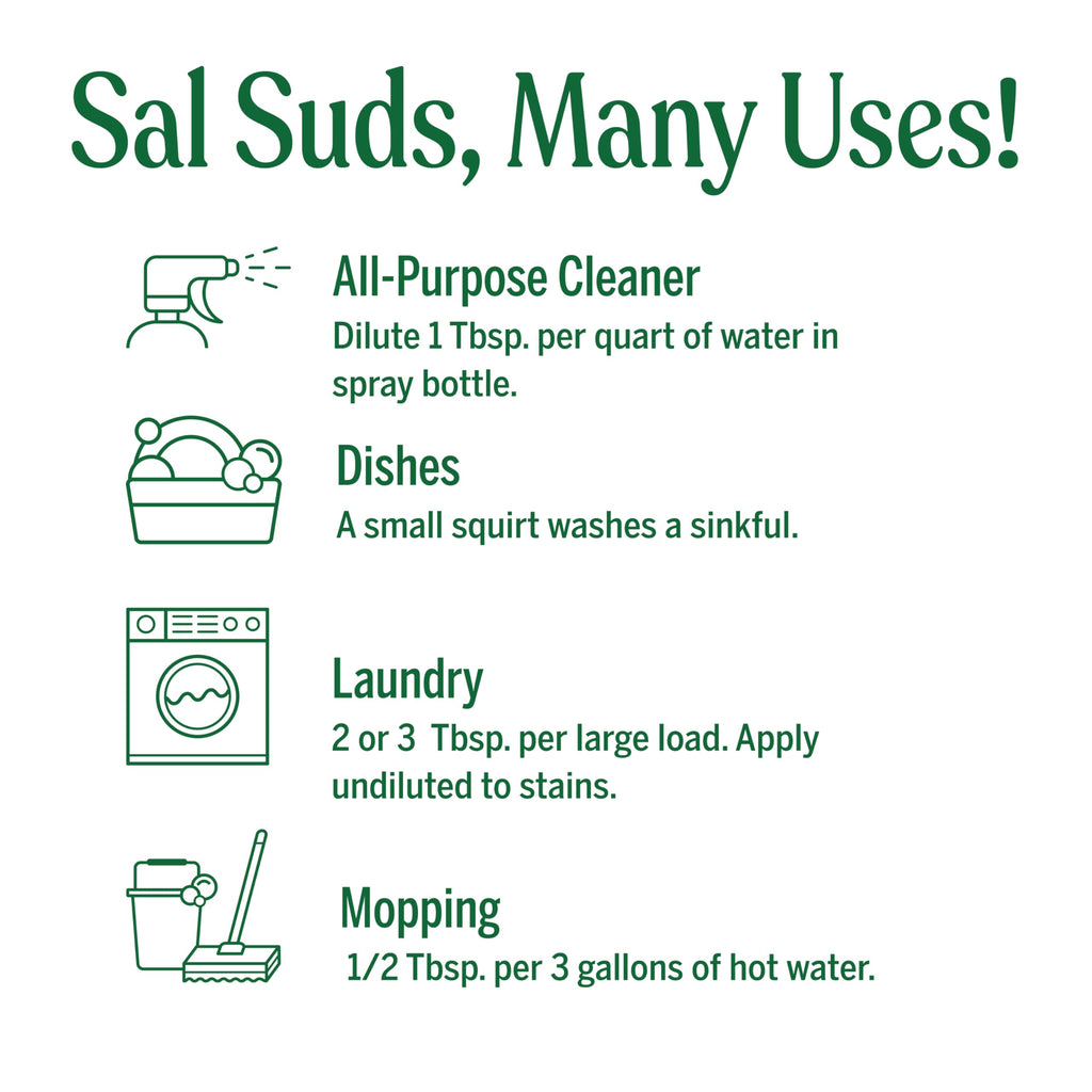 Dr. Bronner's - Sal Suds Biodegradable Cleaner (1 Gallon) - All-Purpose, Pine Cleaner for Floors, Laundry and Dishes, Concentrated, Cuts Grease and Dirt, Powerful Formula