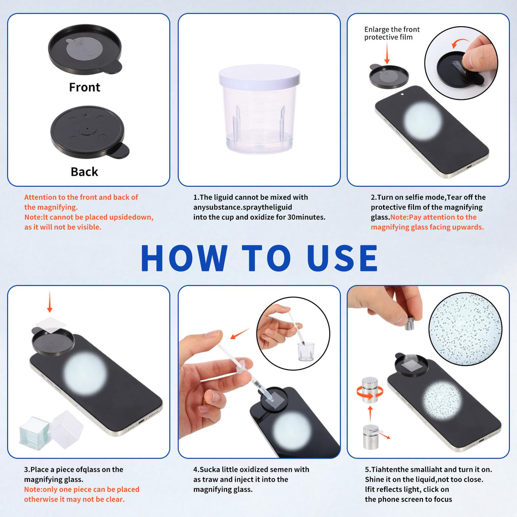Sperm Magnifying Glass, Suitable for Semen Observation,Home Sperm Testing, Male Fertility Observation, Can be Used 100 Times,Quick Result