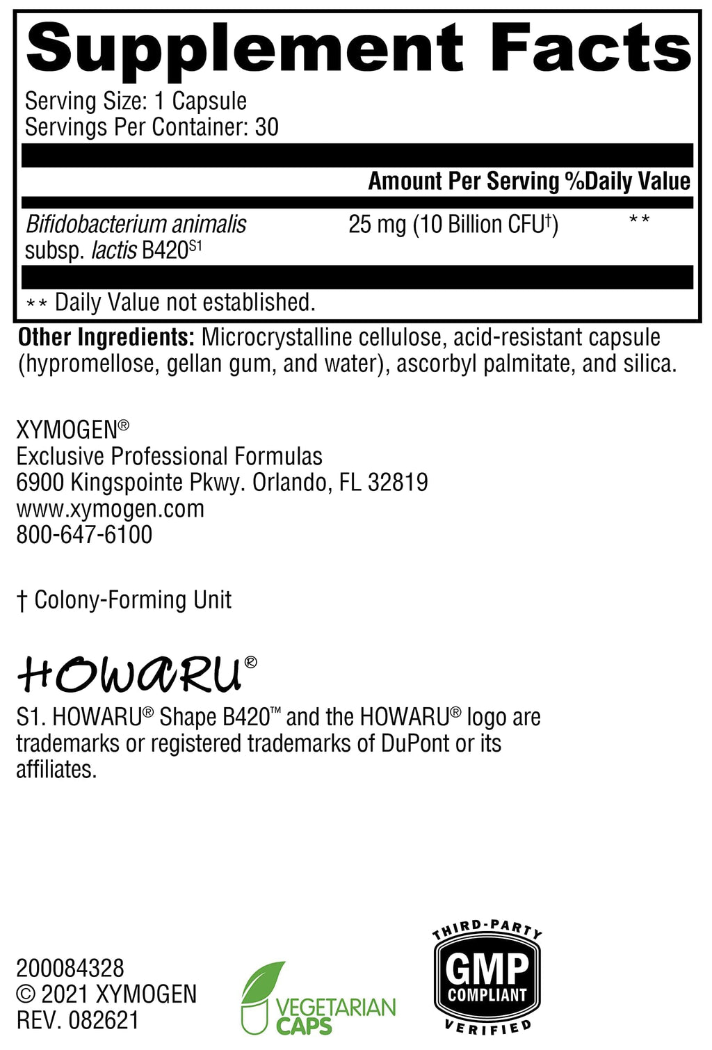 XYMOGEN ProbioMax Lean - Probiotic Supplement to Support Gut Barrier Function* - Bifidobacterium animalis subsp lactis B420 - Vegetarian, Non-GMO & Gluten-Free - 30 Capsules