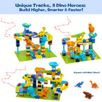 Marble Run Building Blocks Ages 3+, 121 PCS STEM Toy with 6 Dinosaurs