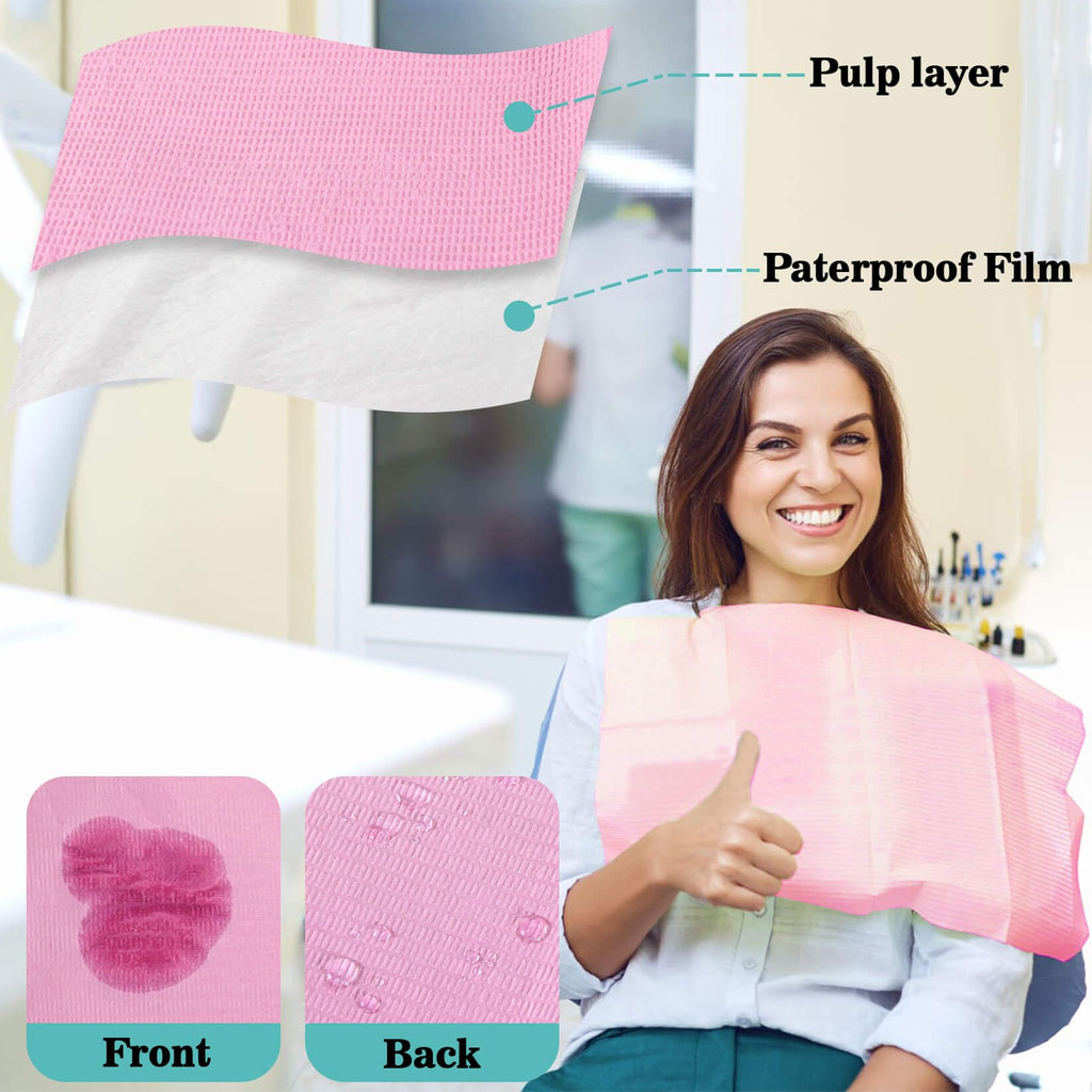 MAQIHAN 75pcs Dental Bibs Disposable - Pink Dentist Bib for Nail, Tattoo