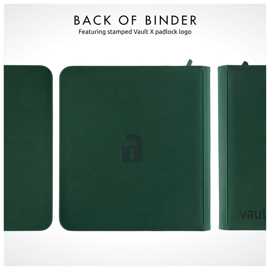 Vault X 12 XL Pocket Trading Card Zip Binder - 624 cards, Premium Exo-Tec Album Material, 26 Side-Loading Pages, Folder for Collectible Card Games, Sports, TCG (Green)