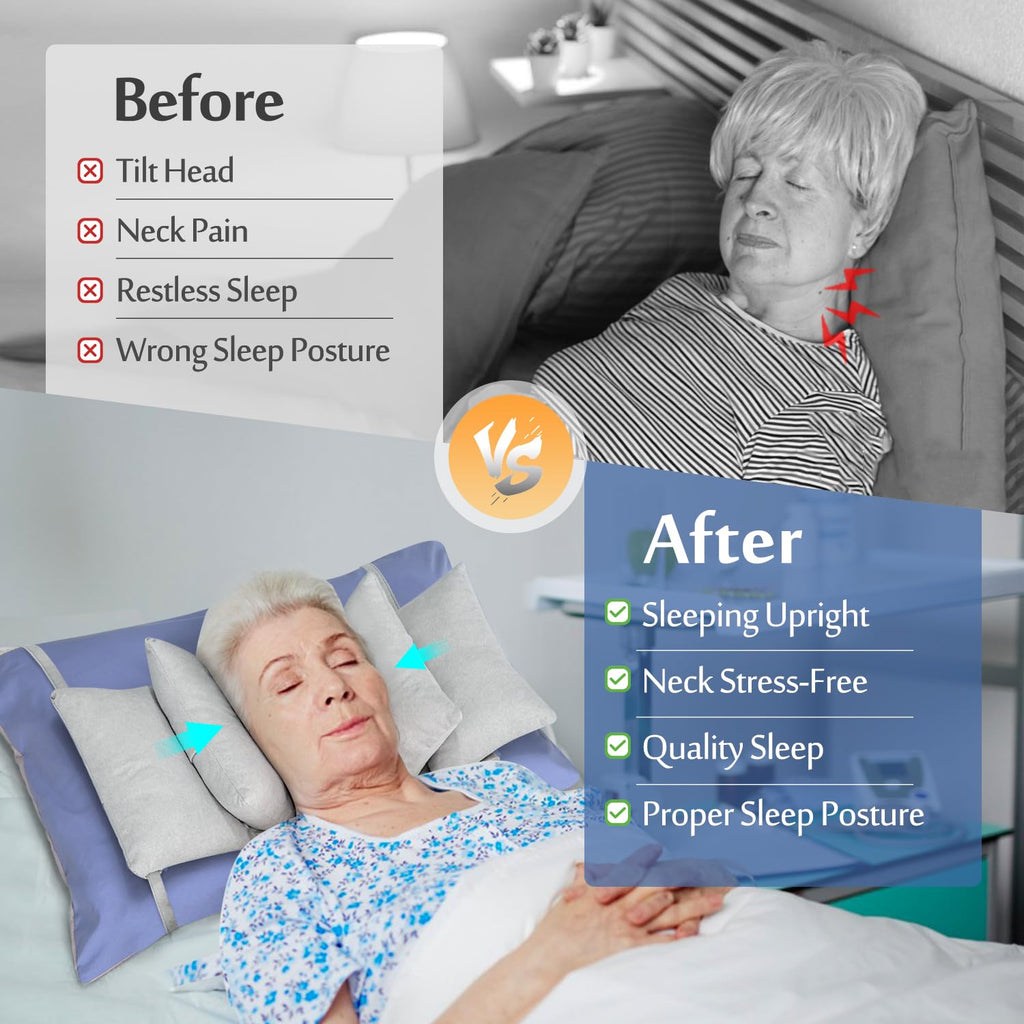 Mybow Neck Stabilizer Head Support Pillow, Post Surgery Pillow for Upright Sleeping, Back & Side Sleep Training, Bed Positioning Wedge for Elderly Bedridden, Adjustable Medical Head Stabilizing Pillow