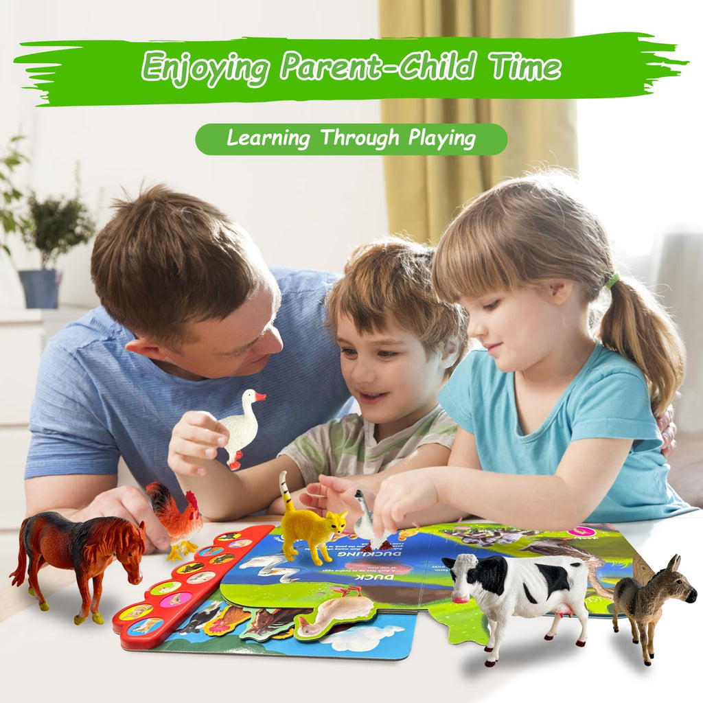 iGRATENS Farm Animals Figures Toys with Sound Books, 10PCS Farm Animals for Toddlers & Animal Sound Books with 10 Buttons, Plastic Animals, Farm Toys for Toddlers 3-5, Animal Lover Gifts for Kids