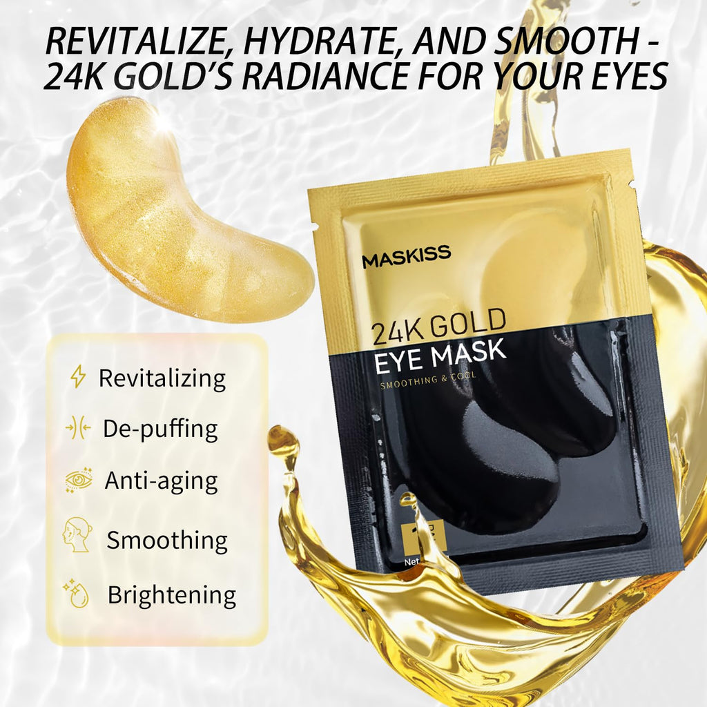 Maskiss 24k Gold Under Eye Patches (30 Pairs), Eye Mask, Collagen Skin Care Products, Eye Patches for Puffy Eyes, Eye Masks for Dark Circles and Puffiness.