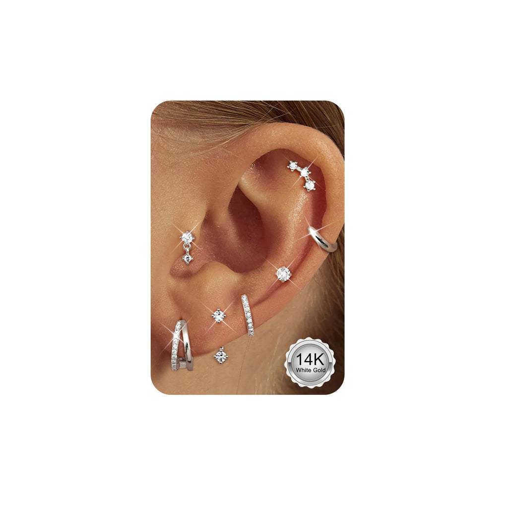 ADRAMATA Hypoallergenic Silver Earrings Stack for Women - 7Pairs Surgical Steel Small Huggie Hoop Stud Earrings Set Cartilage Jewelry Trendy Christmas Gifts Stylish