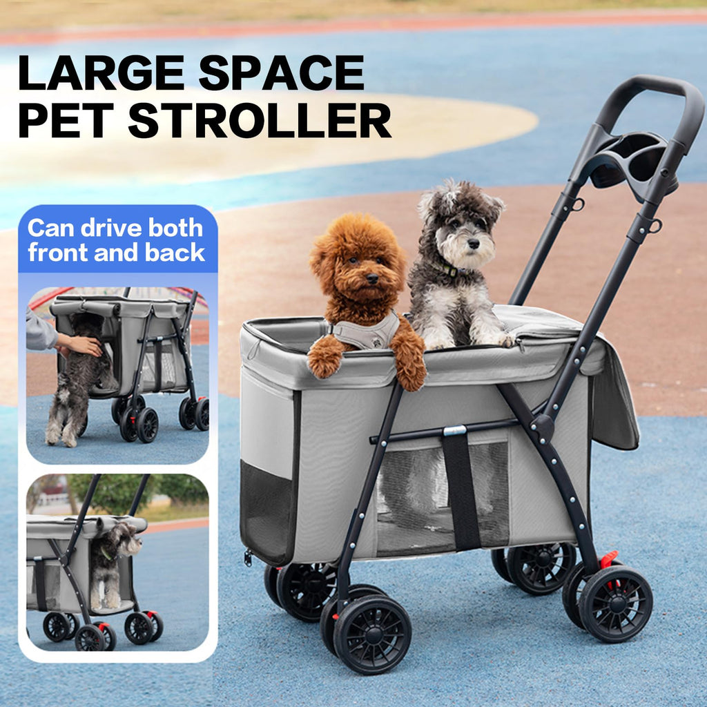 Pet Stroller Cat Dog Stroller Travel Folding Pet Carriers（Gray）