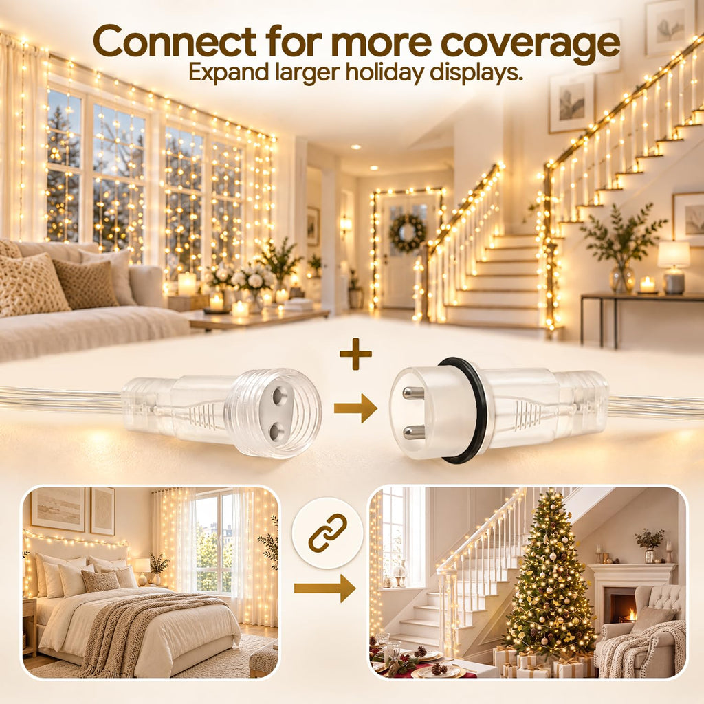 100+16.4FT Warm White Christmas Fairy Lights, Connectable String with Timer
