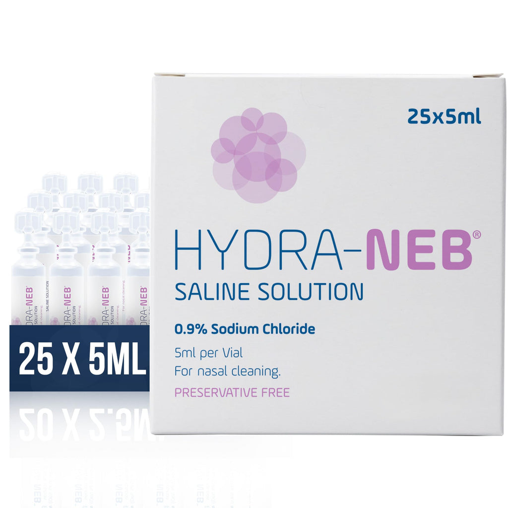 Hydra-Neb 0.9% Saline Solution for Nasal Irrigation & Moisturizing of The Airways - Sodium Chloride Nose Cleanse Adults and All Ages (125 ml)