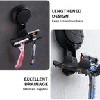 LEVERLOC Razor Holder for Shower 2 Pack, Powerful Vacuum Suction Cup Hook for Towel, Loofah, Razor, Squeegee, Damage-Free Wall Shower Hook, Shaver Holder for Bathroom, Easy to Install and Reuse, Black