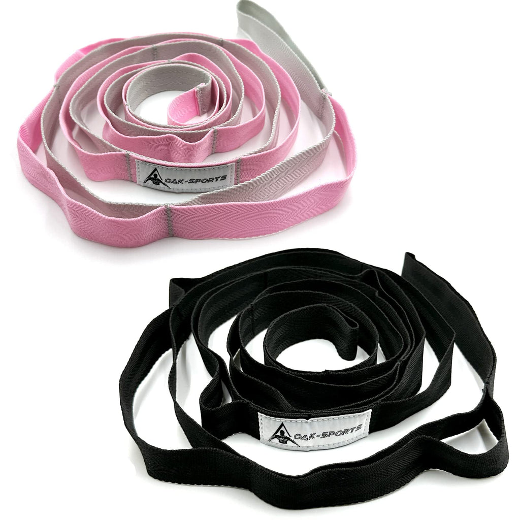 Stretching Strap Yoga Strap with Loops, Stretch Out Straps for Physical Therapy, Non-Elastic Exercise Strap for Pilates, Dance and Gymnastics with Workout Guide (Black+Pink/Light Gray)