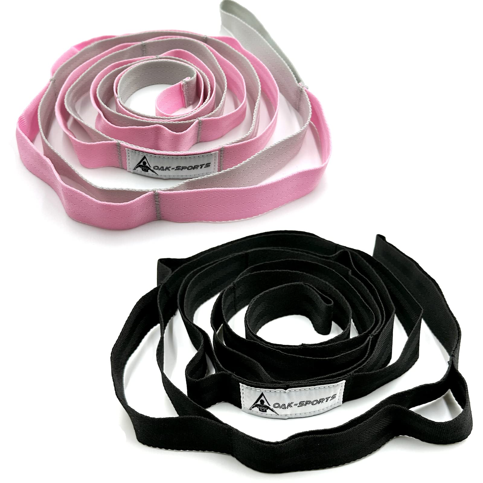 Stretching Strap Yoga Strap with Loops, Stretch Out Straps for Physical Therapy, Non-Elastic Exercise Strap for Pilates, Dance and Gymnastics with Workout Guide (Black+Pink/Light Gray)