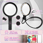 5.0 Upgraded Magnifying Glass Hand Free【12X German Ultra-HD Lens】【Cloud Sponge Neck Protection】 3 Smart Mode Light, All-Purpose Magnifying for Reading, Cross Stitch, Craft Seniors Use (Black)