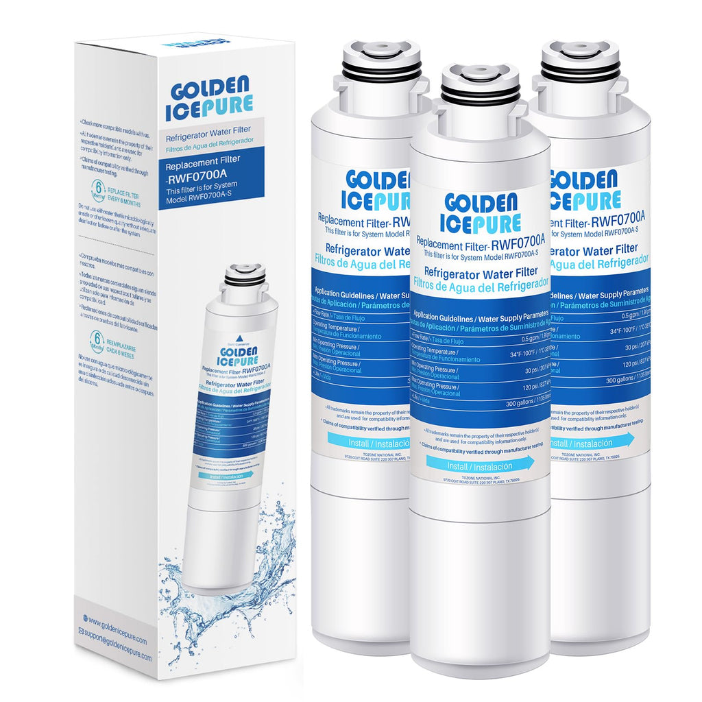 GOLDEN ICEPURE RWF0700A Refrigerator Water Filter Replacement for Samsung DA29-00020B, HAF-CIN/EXP, RF263BEAESR, RF28HMEDBSR, RF28HFEDTSR, RF28HFEDBSR, 3PACK