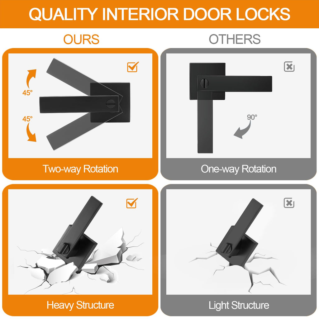 Sopoby 6 Pack Matte Black Door Handles Privacy Door Levers, Keyless Interior Door Knobs Square Door Levers Heavy Duty Door Locks for Bedroom Bathroom, Reversible Flat Levers