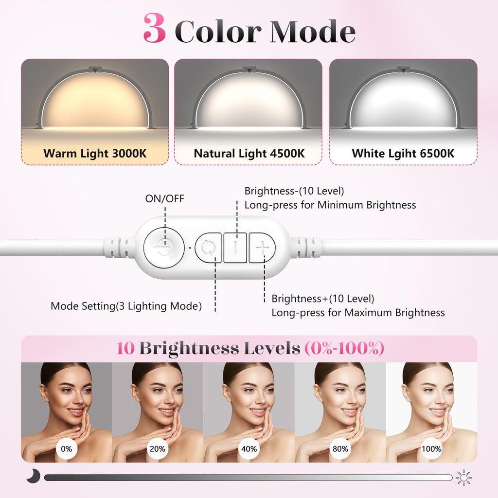 Yokilly Half Moon Light for Nail Desk: 29" Foldable Half Moon Desk Lamp with Phone Holder for Beginner - Arch Nail Tech Light with 3 Color Modes & 10 Brightness for Manicure Salon (Diamond, Large)