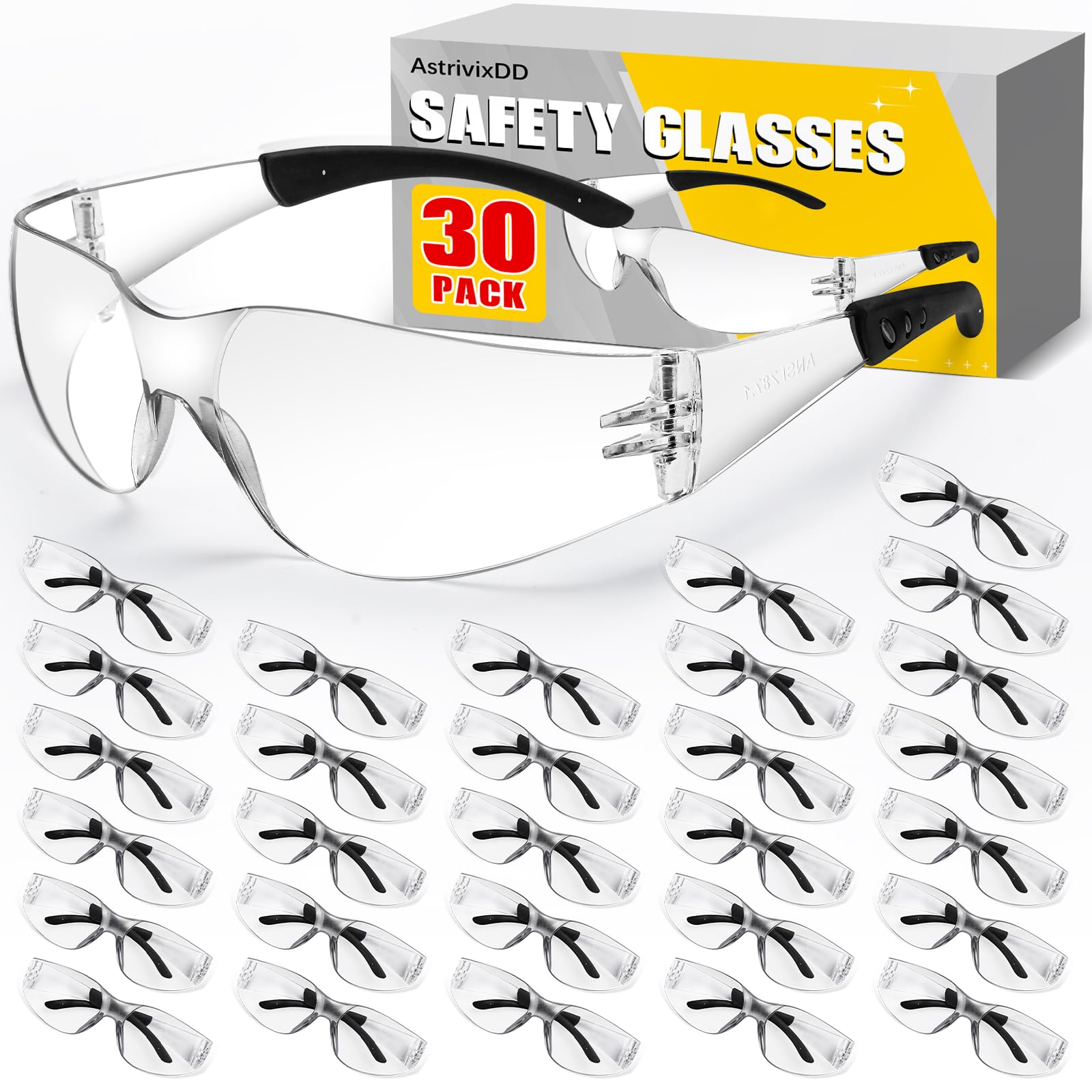 30 Pack Clear Safety Glasses for Men Women,Scratch & Impact Resistant