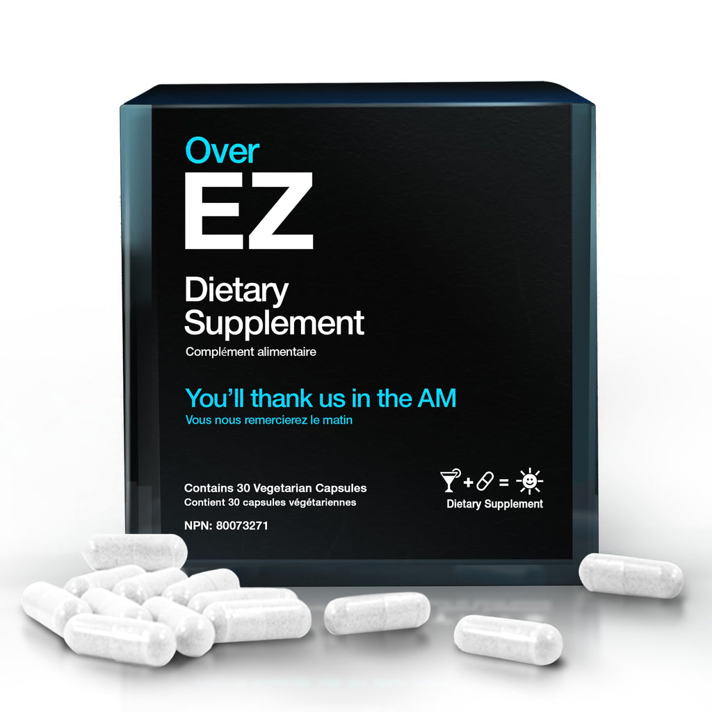 OVER EZ Pre-Drink Supplement - [$1.30 x Serving] Party Recovery & Prevention Pills for a Night Out & Better Mornings, Milk Thistle, Amino Acids, Vitamin Bs (30 Servings)