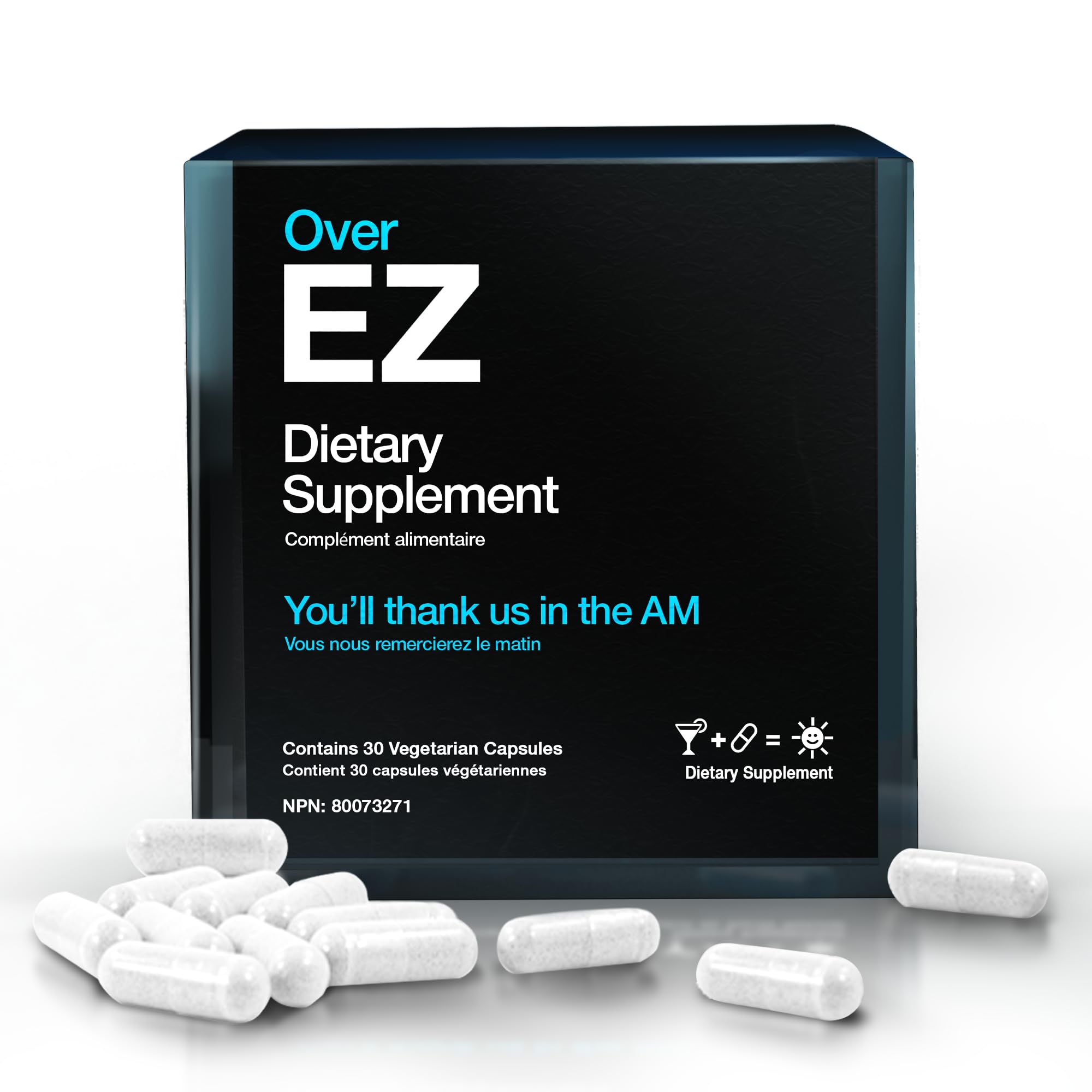 OVER EZ Pre-Drink Supplement - [$1.30 x Serving] Party Recovery & Prevention Pills for a Night Out & Better Mornings, Milk Thistle, Amino Acids, Vitamin Bs (30 Servings)