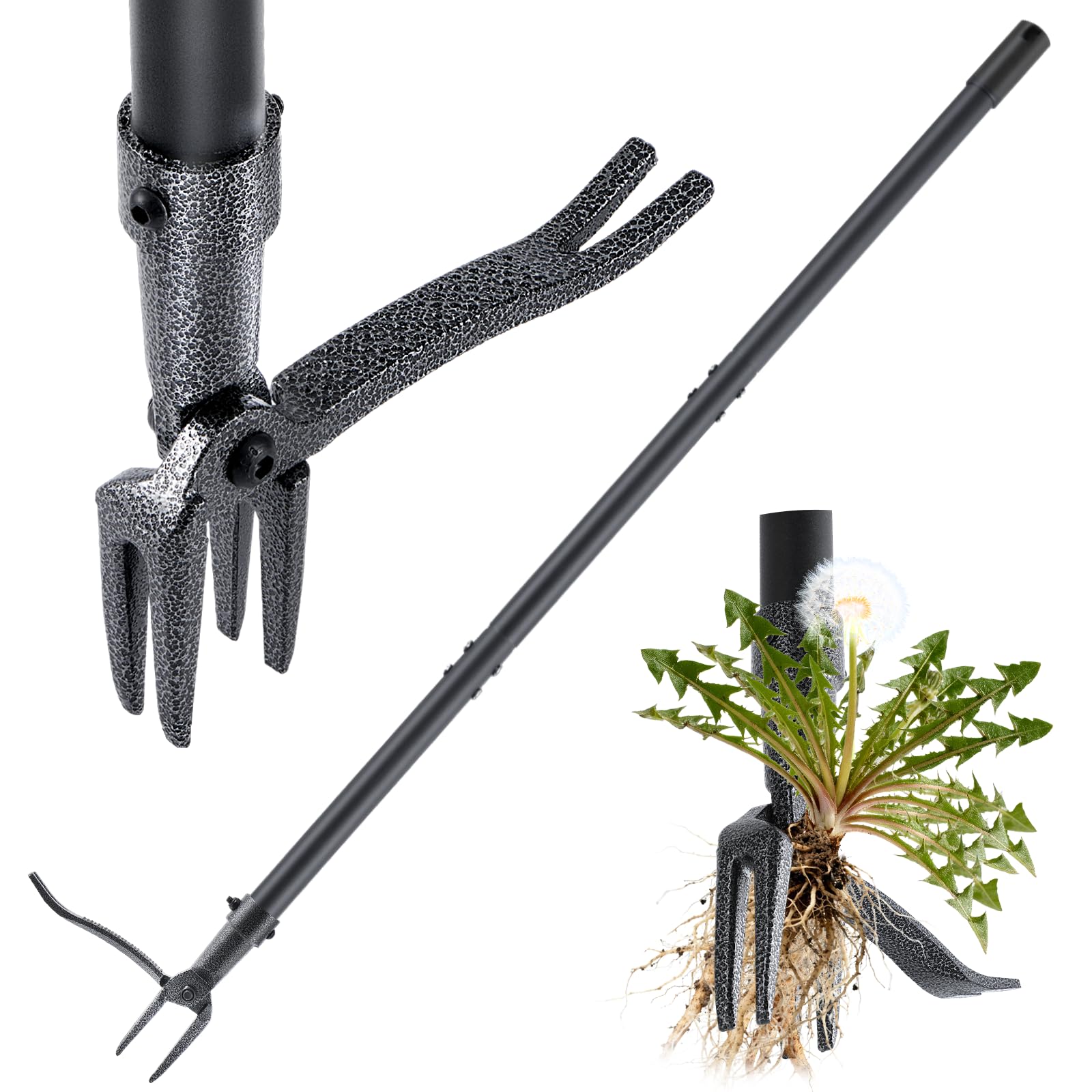 RexWeed Stand Up Weed Puller Tool, 46" Adjustable All-Metal Long Handle Weeder with 4-Claw Steel Head, Remove Weeds by Roots Without Bending or Kneeling, Heavy Duty Garden Tool Back & Knee Friendly