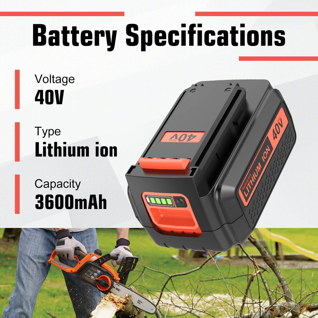 2Pack 40V 3.6Ah Replacement Battery and Charger for Black and Decker 40V Battery Lithium LBX2040 LBXR36 LBXR2036 LST540 LCS1240 LBX1540 Compatible with Black Decker 40V String Trimmer Tool(3Pack)