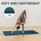 Fitvids 1/2-Inch Thick High Density Foam Exercise Yoga Mat with Carrying Strap, For Cushioning The Body Against Hard Floors, Navy Blue