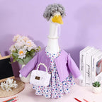 JcHrmers Old Lady Porch Goose Outfits Grandma Goose Clothes Old Lady Floral Goose Costume with Curly Wig Necklace Bag Fits 23" Geese Statue for School Lawn Patio Yard Garden Decor (Purple)