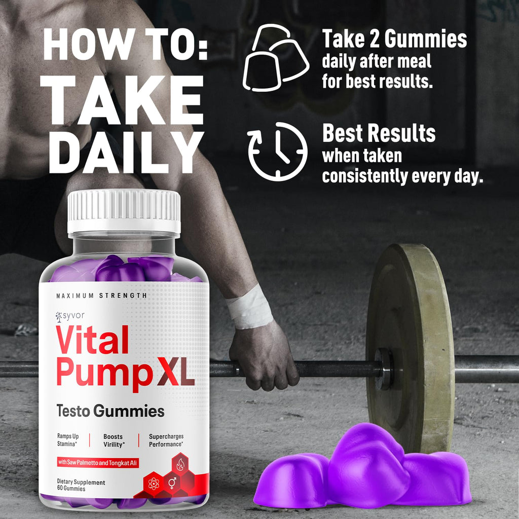 Vital Pump XL Testo Gummies, Official Vital Pump XL Male Performance Gummys with All Natural Ingredients, Advanced Supplement with Maximum Strength Vitamins for Your Active Lifestyle (60 Gummies)