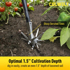 Colwelt Manual Rotary Cultivator, Single-Tine Aluminum Cultivators for Gardening, Garden Hand Tiller Manual with Ergo Wooden t-Handle, Hand Held Cultivator Tool For Flower Beds Cultivate, Aerate, Weed