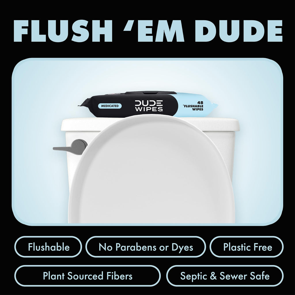 DUDE Wipes Fragrance Free Hemorrhoid Flushable Wipes - 3 Pack (144 Count) - Extra-Large, Medicated with Witch Hazel for Soothing Relief - Septic and Sewer Safe