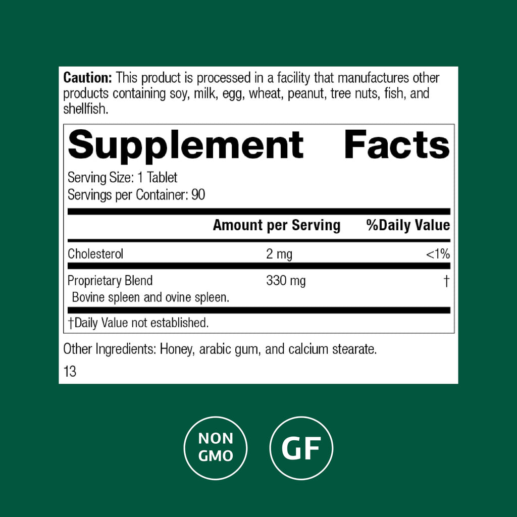 Standard Process Inc. Spleen Desiccated - Whole Food-Based Supplement to Support Health - Aid Healthy Immune System - with Proprietary Blend with Bovine & Ovine - 90 Tablets