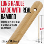 Papa's Tools One-Piece Weed Puller Tool - Stand Up Weeder, Heavy Duty Long Wooden Handle, Real Bamboo, 4-Claw Steel Head