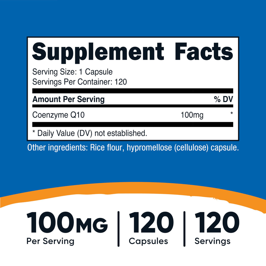 Nutricost CoQ10 100mg, 120 Vegetarian Capsules, 120 Servings - High Absorption, Vegetarian, Non-GMO, Coenzyme Q10