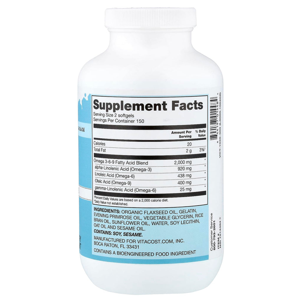 Vitacost Omega 3-6-9 Oil Blend, 300 Softgels (1,000 mg per Softgel)