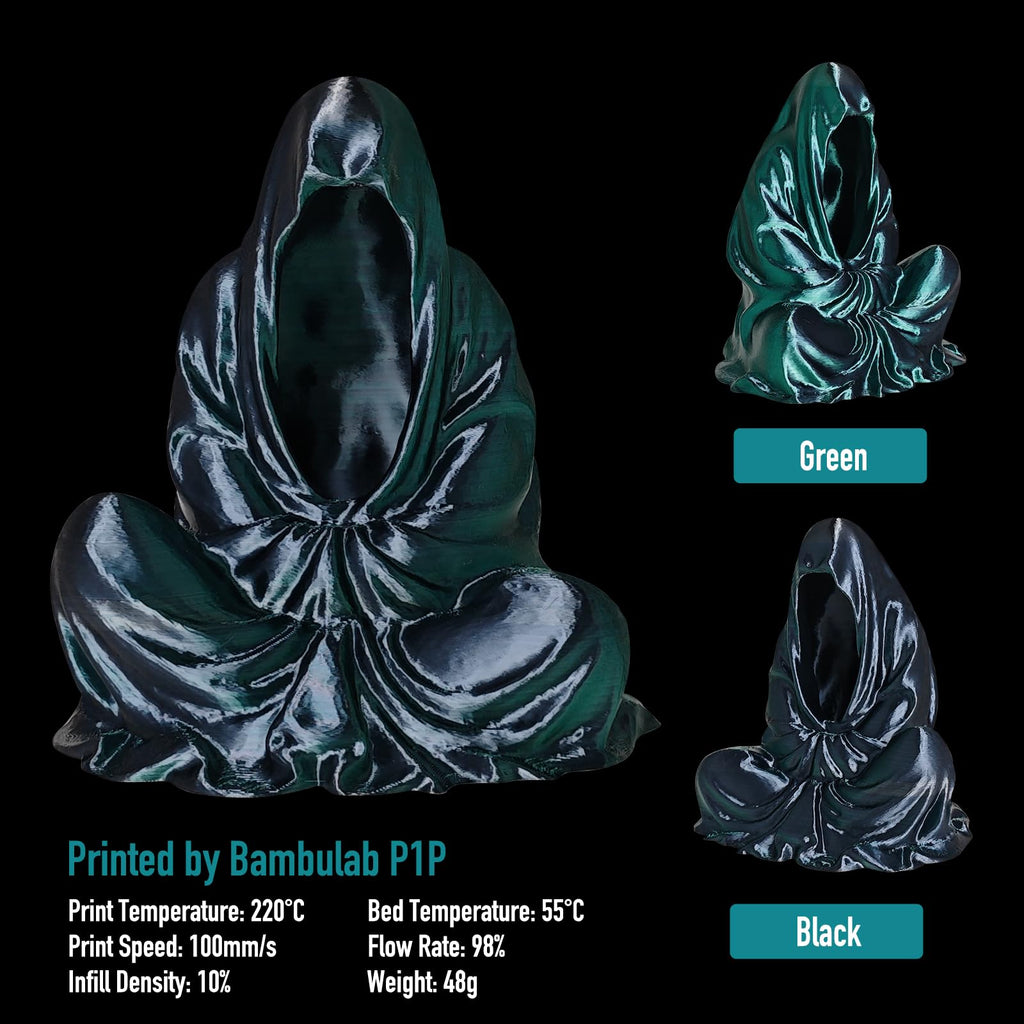 YXPOLYER PLA Filament Premium 2-Color Silk PLA 3D Printer Filament 1.75mm 1kg, Dual Color Black and Green Dual-Color Printing