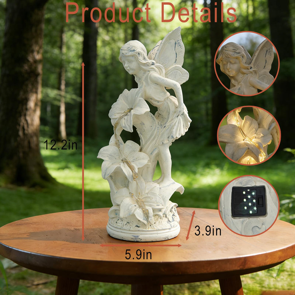 SAMPU Craft Angel Figurines Garden Statue with Solar Powered Light 12.2IN