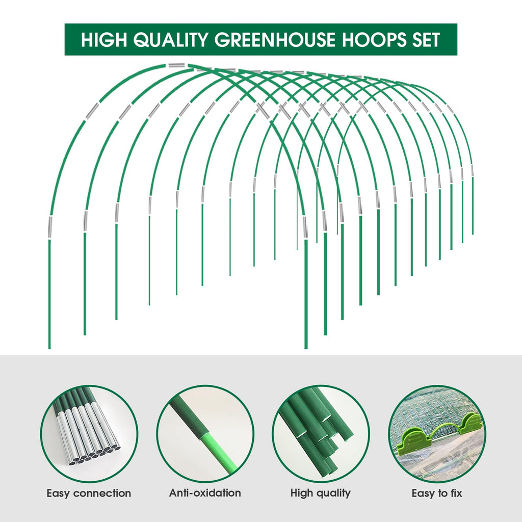 Hoyejyou 72Pcs Garden Hoops for Raised Beds Wide, 12 Sets of 8Ft Greenhouse Hoops Grow Tunnel, Rust-Free Fiberglass Hoops Frame for Row Cover Netting Shade Cloth DIY Garden Stakes Supplies